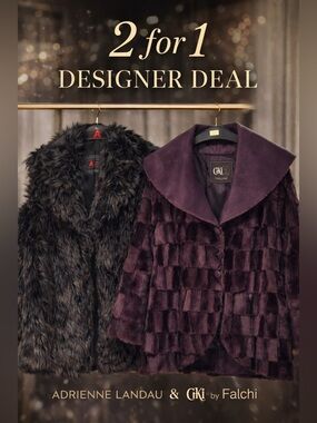 Designer Faux Fur Bundle 3X | NWT Adrienne Landau Vest + Plum Textured Jacket